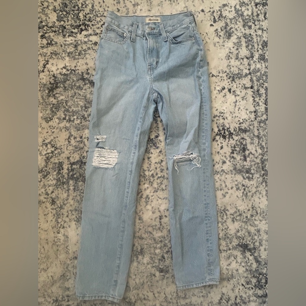 Blue Straight Leg Distressed Jeans